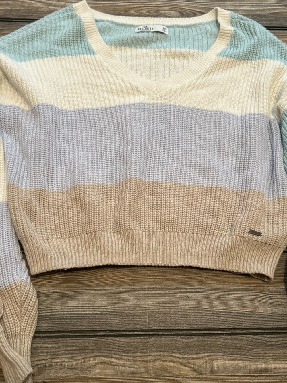 Hollister Pastel Striped V-Neck Sweater - Mint, Cream, Lavender, Tan